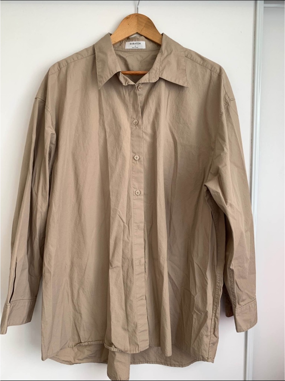 Aritzia Babaton Long-Sleeve Button-Down Shirt — Beige